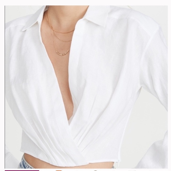 Marissa Webb Maxwell Linen Crossover Blouse White MED NWT $298 Retail - Picture 2 of 12